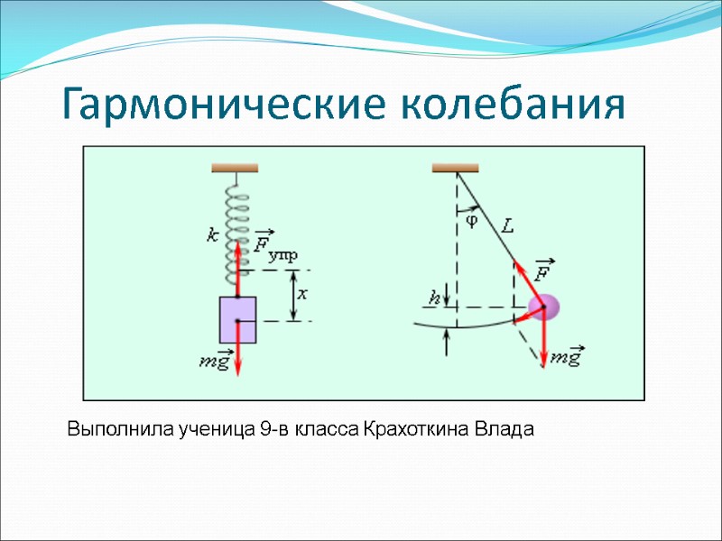 Гармонические колебания Выполнила ученица 9-в класса Крахоткина Влада